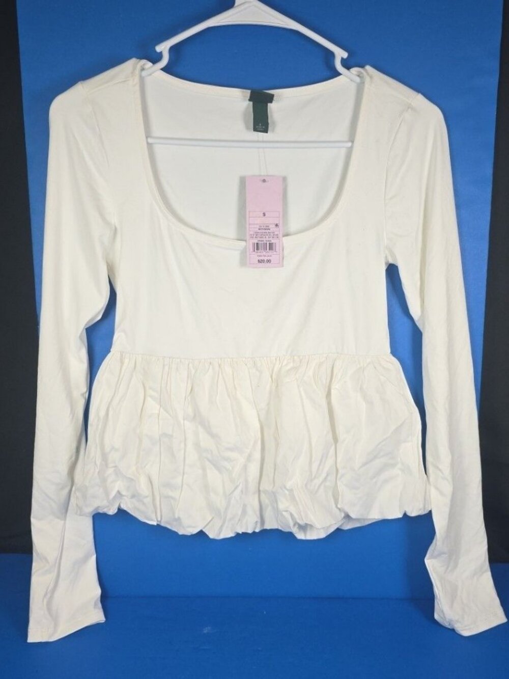 Womens Long Sleeve Squareneck Bubble Top Wild Fable White Small